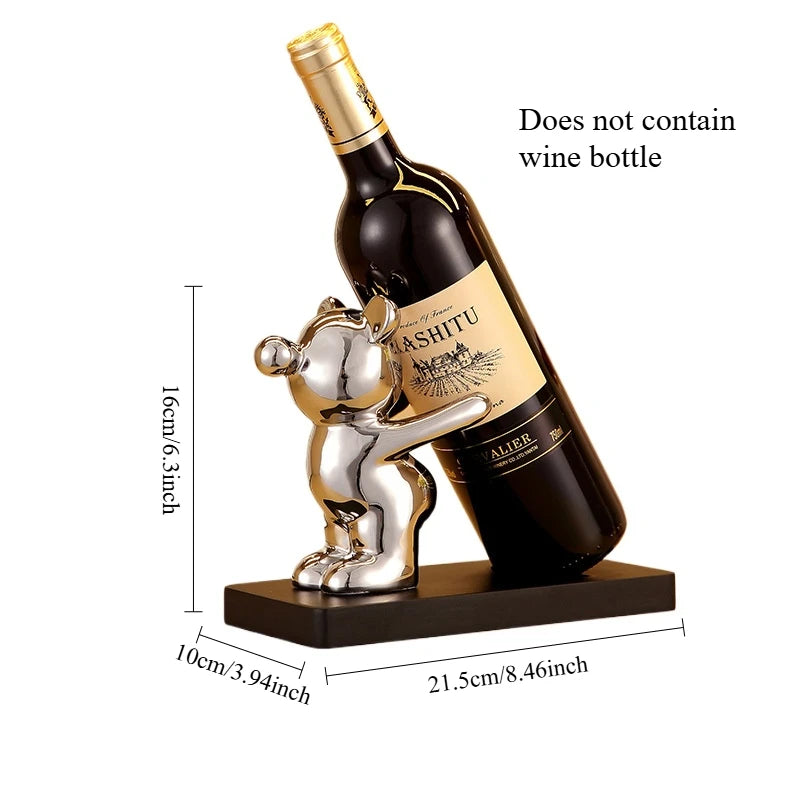 Ceramic Teddy Bear Red Wine Rack Statue Luxurious High-End Living Room Home Decor Dining Area TV Cabinet Wine Cabinet Decoration