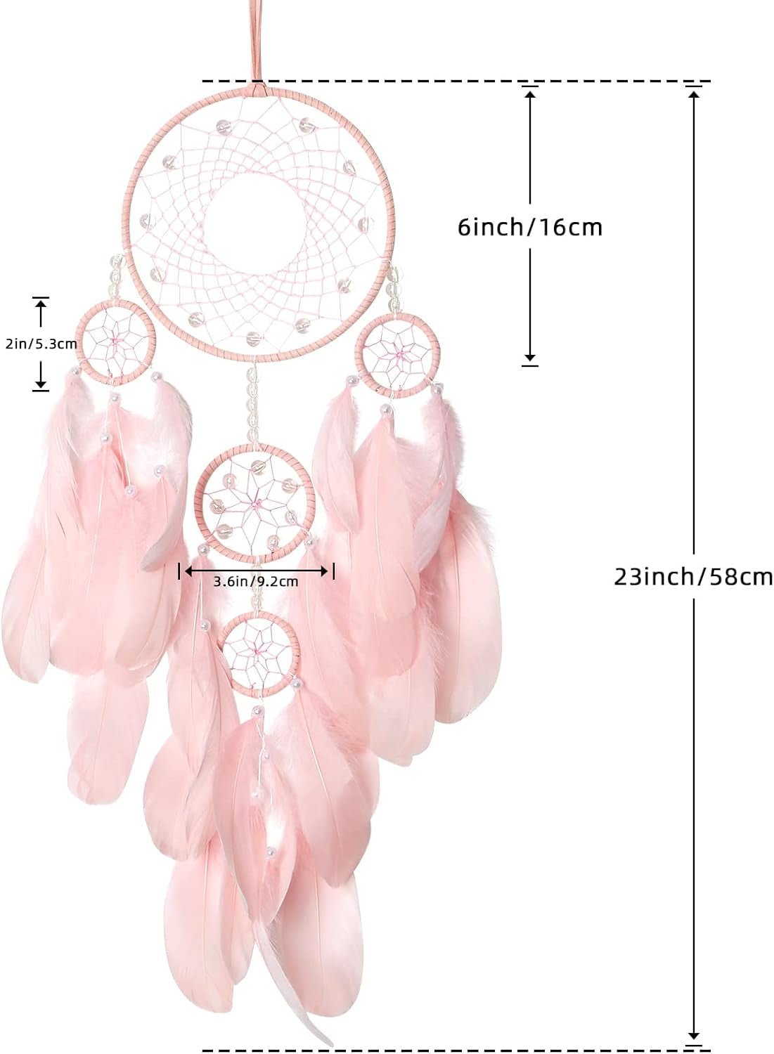 Pink Dream Catcher Wall Decor Handmade Feathers Dreamcatcher Wall Hanging Ornament Room Decor Craft Blessing Gift for Kids Boys Girls (Pink, No Light)