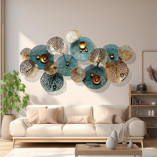 Metal Wall Decor for Living Room, Metal Flower Wall Art, 3D Stacked Leaves Wall Art Decor, Modern Lotus Flower Hanging Wall Decor (C 50 Inch X 26 Inch)