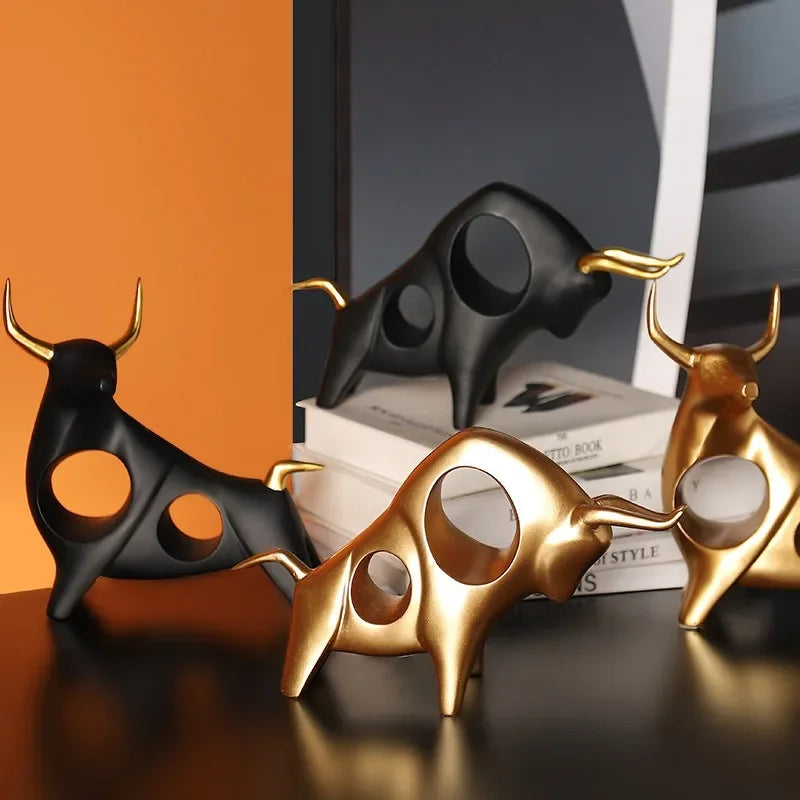 Cattle Statue Ox Home Decor Living Room Bull Sculpture Wine TV Cabinet Ornament Crafts Abstract Animal Figurine