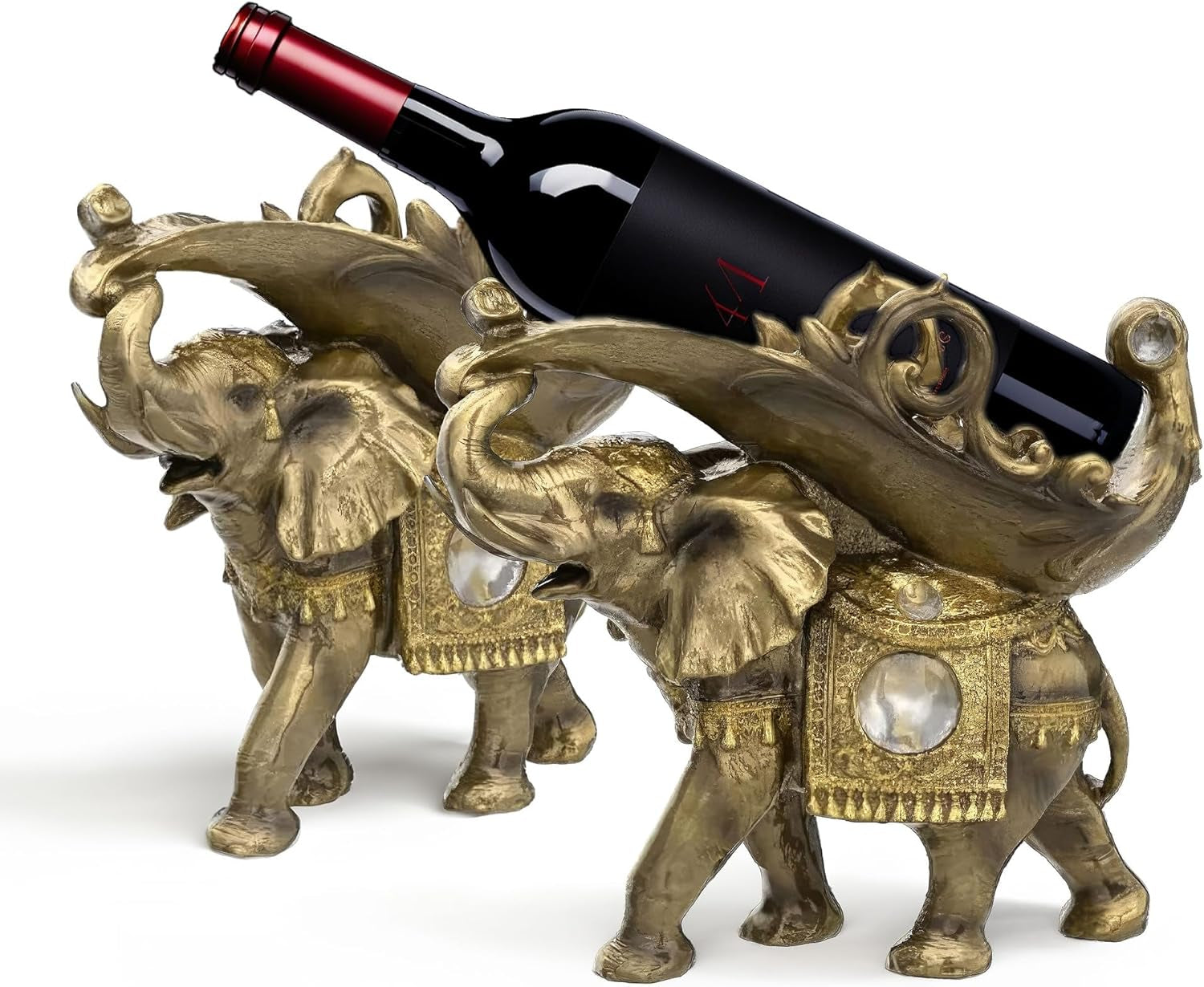 Thai Elephant Decorative Wine Rack Rest Bottle Holder Figurine Statue, Home Decor Display Table Centerpiece for Tabletops and Counters, Wine Lovers Birthday Unique Gifts for Women Set of 2