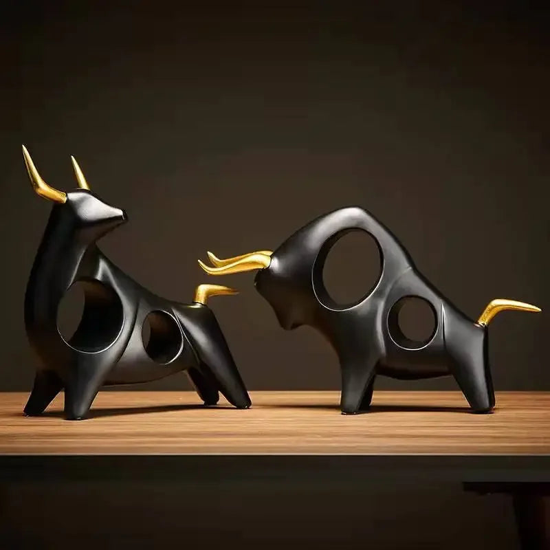 Cattle Statue Ox Home Decor Living Room Bull Sculpture Wine TV Cabinet Ornament Crafts Abstract Animal Figurine