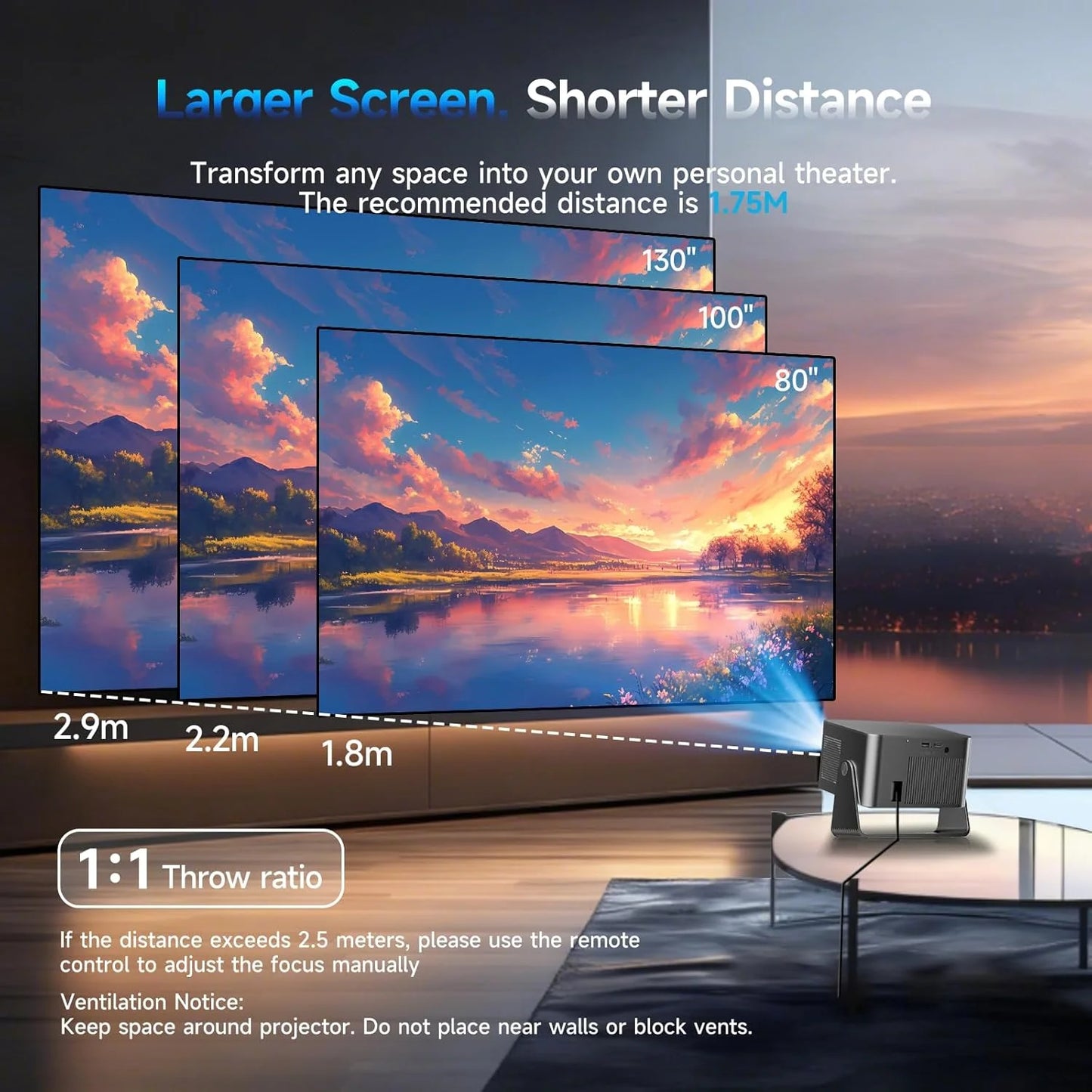 Smart Projector 4K Support, Portable Projector with Wifi and BT, TV Stick Built-In, Auto Focus & Obstacle Avoidance, 900 ANSI, Voice Control, Home Theater Movie Proyector Outdoor HY350GT