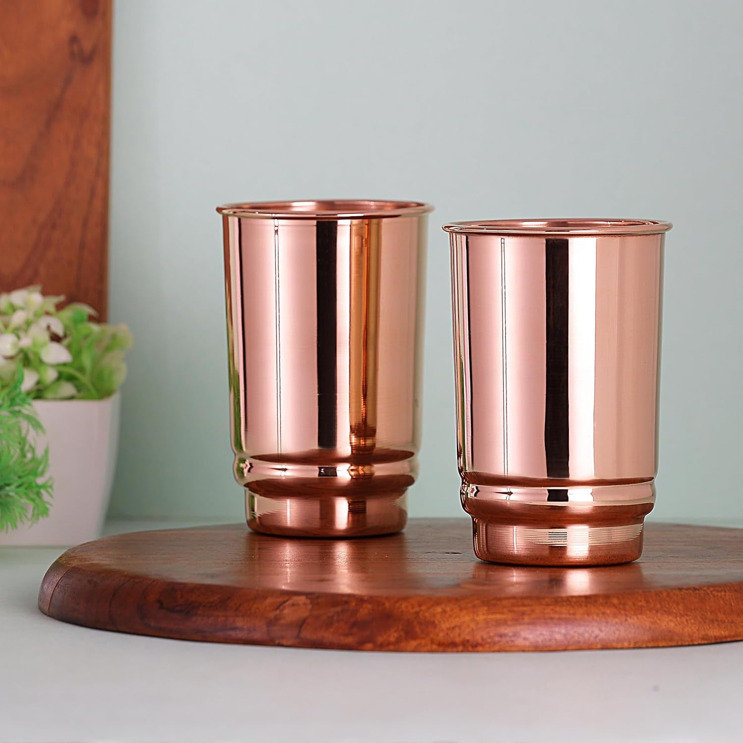 Copper Tumbler Set of 2 - Pure Copper Drinking Tumbler for Water, Ayurvedic Copper Tumbler for Daily Use, Glossy Finish, 11.83 Oz (350 Ml)