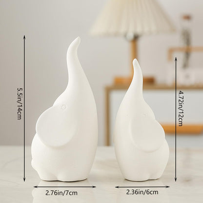 A Pair White Elephant Figurine Home Decor, Modern Style Ceramic Elephant Statues for Accents Living Room Office Table Bookshelf Desk Bedroom Decoration