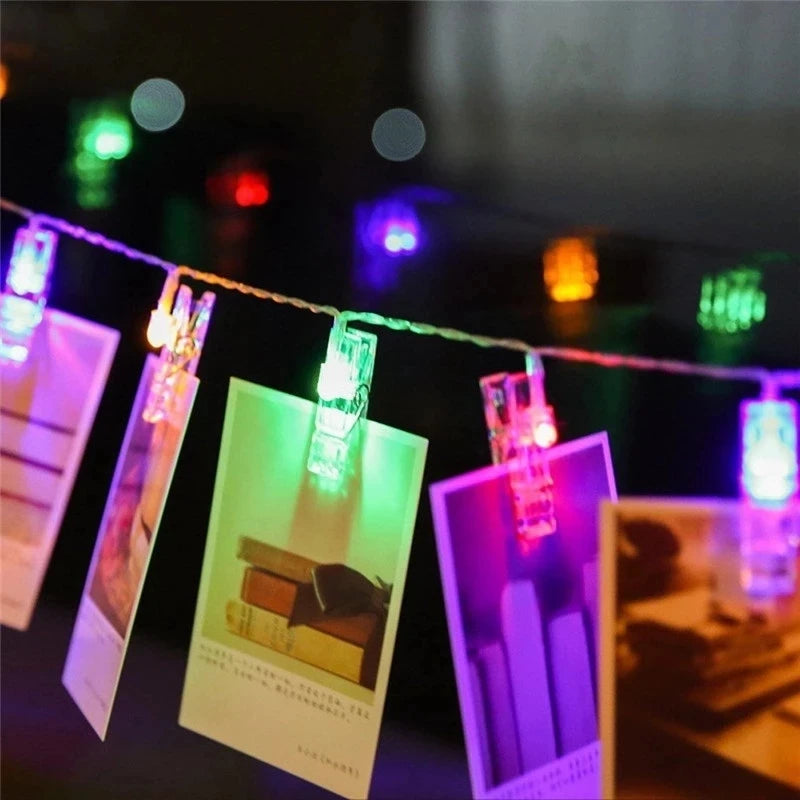 Photo Clip String Lights Warm Fairy Lights String Hangs Festoon Lights Outdoor Garland Lights Battery Wedding Decoration Lights