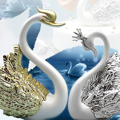 Swan Cake Toppers Set with Crown Swan Figurine Creative 2-Piece Cake Decoration for Birthday Wedding Desktop & Car Ornament