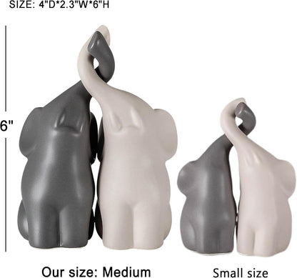 Set of 2 Loving Elephant Statue Figurine, 6" Elephant Ring Holder, Gifts for Couples Home Lucky Decor - Grey