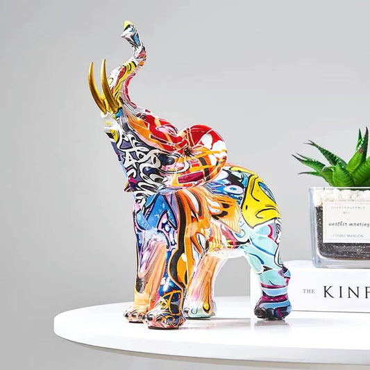 Colorful Art Elephant Statue Sculpture Figurine Collectible Gift Idea Home Decor Desktop Decoration (Small)