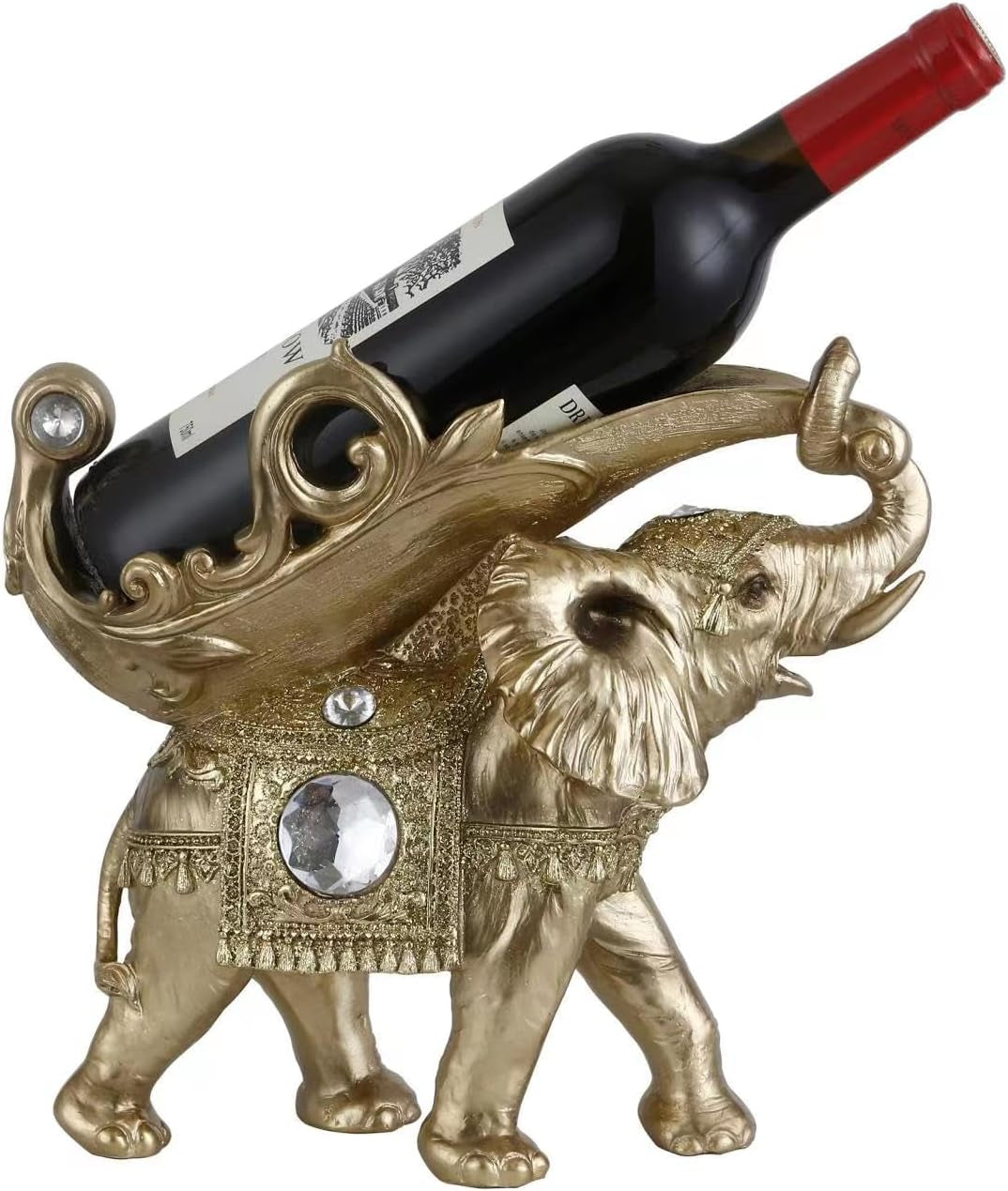 Lucky Wealth Thai Elephant Wine Rack Bottle Holder, Wine Rest Figurine Statue, Feng Shui Home Decor on Tabletops and Counters, Wine Lovers Anniversary Housewarming Unique Gifts for Her