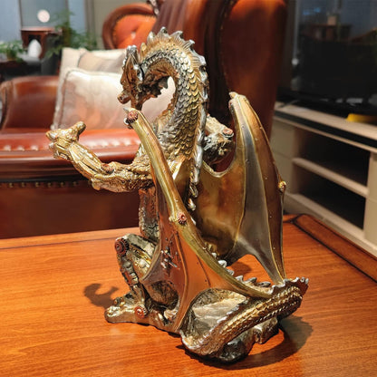 Steampunk Dragon Wine Bottle Wine Holder Statue with Two Wine Glasses Holder Wine Rack Gothic Decor Metallic Look for Home Man Cave Decor Gifts for Men 11.6''High