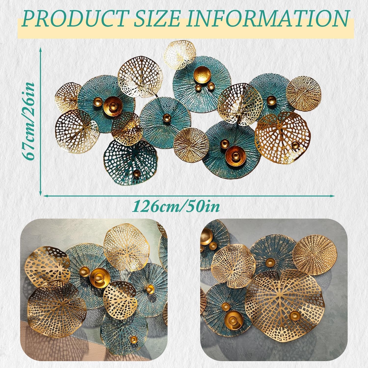 Metal Wall Decor for Living Room, Metal Flower Wall Art, 3D Stacked Leaves Wall Art Decor, Modern Lotus Flower Hanging Wall Decor (C 50 Inch X 26 Inch)