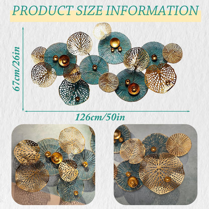 Metal Wall Decor for Living Room, Metal Flower Wall Art, 3D Stacked Leaves Wall Art Decor, Modern Lotus Flower Hanging Wall Decor (C 50 Inch X 26 Inch)