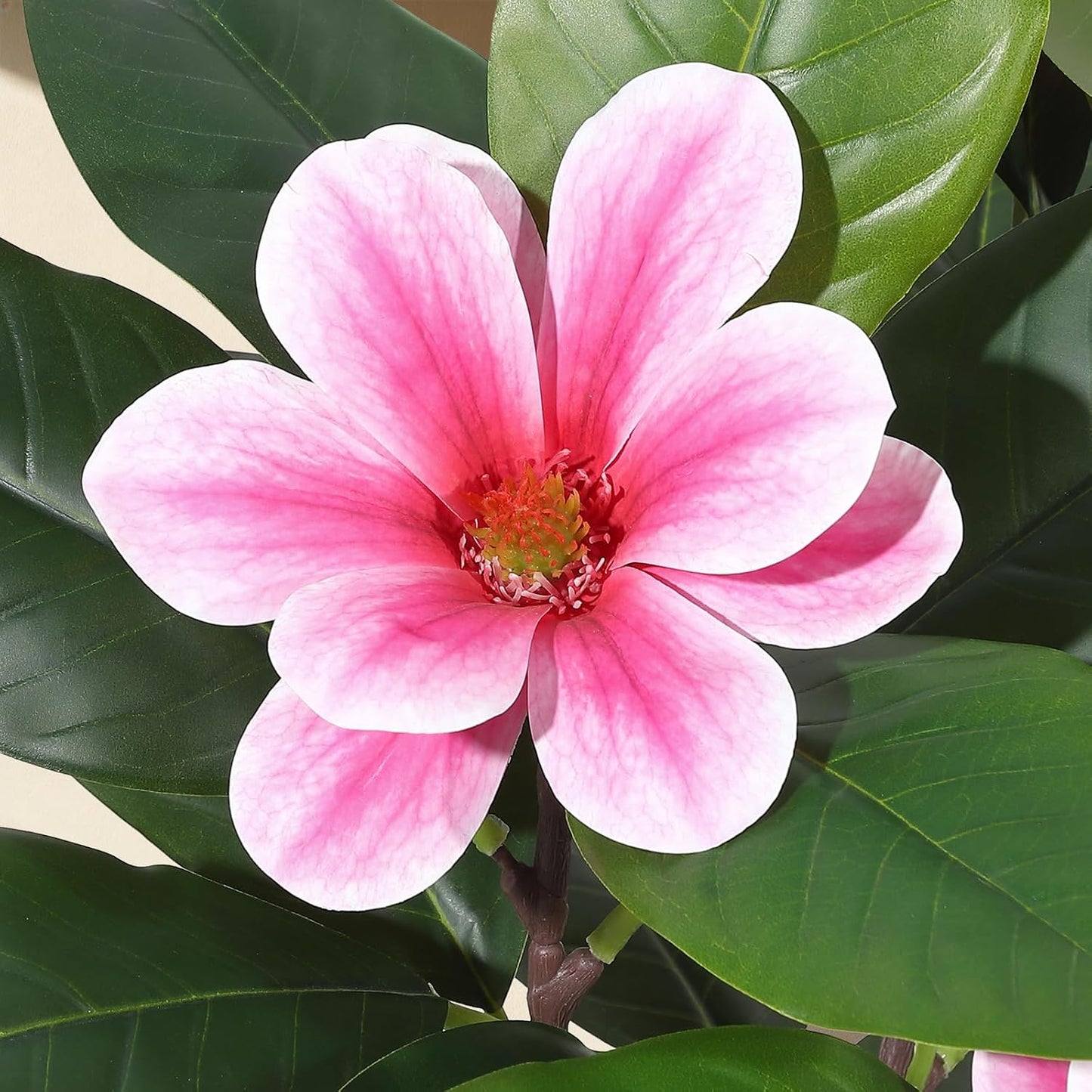 Faux Rubber Tree, 60 Inch Artificial Plants Indoor with Real Touch Leaves and Multi Trunks, Artificial Tree Fake Potted Plants with Pink Flowers for Home Decor Office Living Room