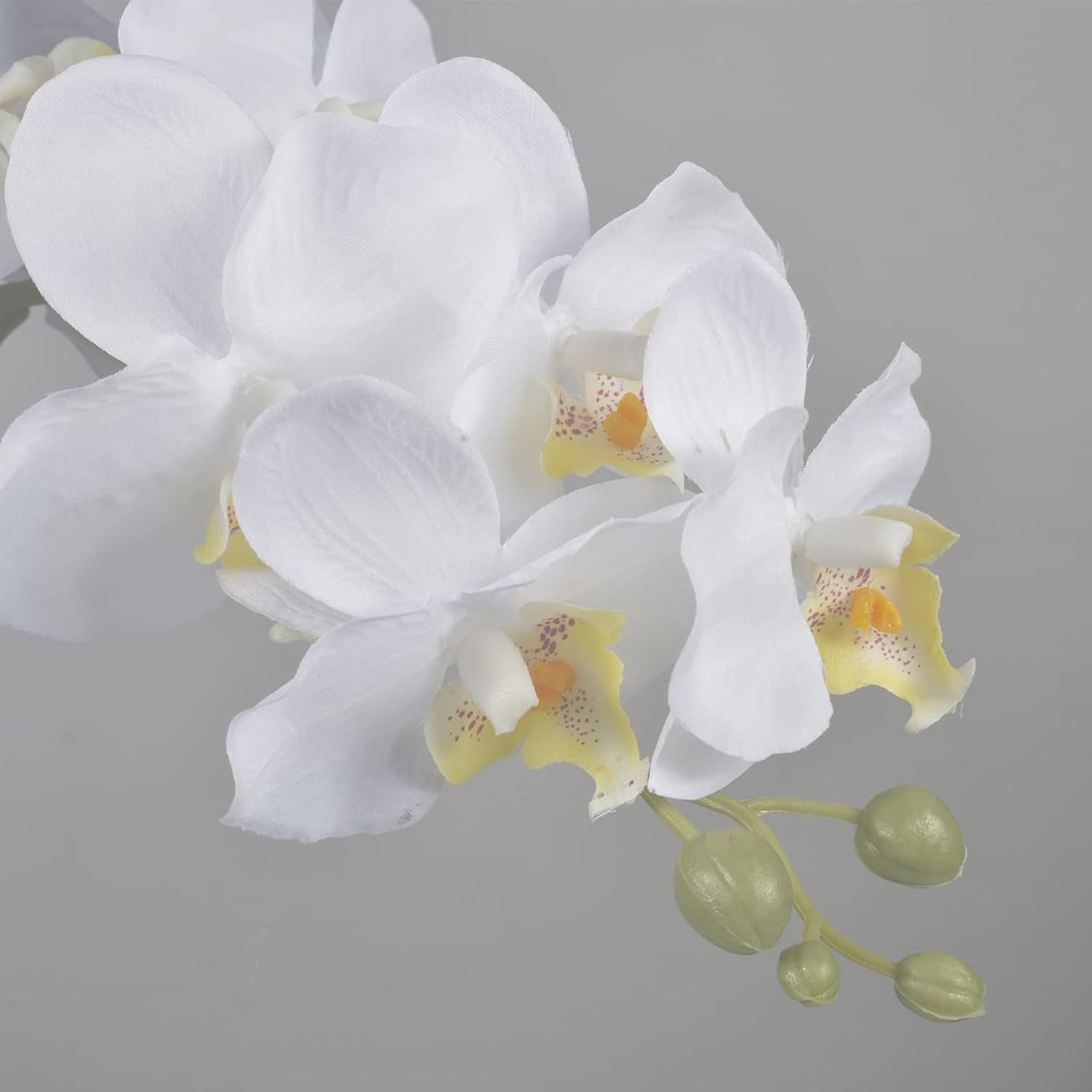 Artificial Orchid Plants & Flowers Arrangement in Ceramic Pot, Fake Faux White Orchid with Silver Vase, Faux Orchids for Home Decor Indoor