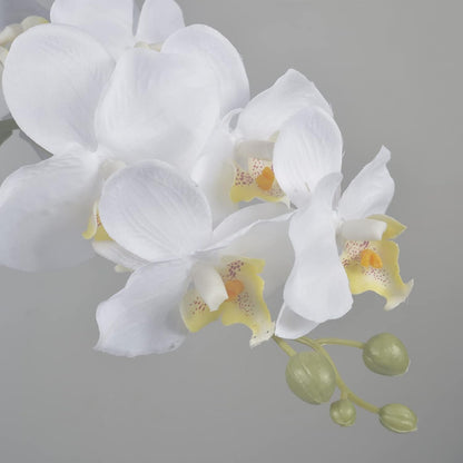 Artificial Orchid Plants & Flowers Arrangement in Ceramic Pot, Fake Faux White Orchid with Silver Vase, Faux Orchids for Home Decor Indoor