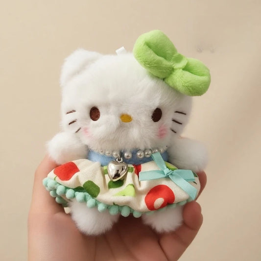 Hello Kitty Sweet Lolita Plush Keychain Pearl Necklace Dress Design Kawaii Kitty Plush Doll Pendant Perfect for Girls Bag Decor