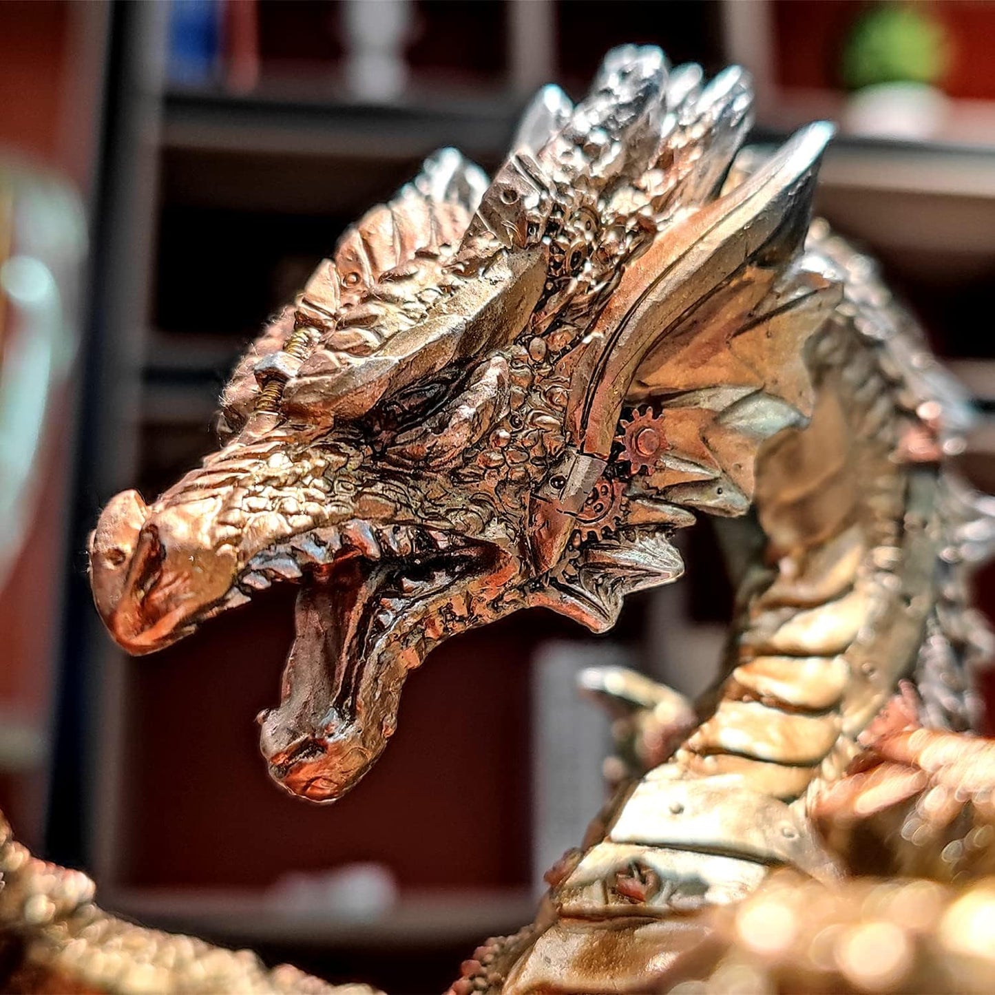 Steampunk Dragon Wine Bottle Wine Holder Statue with Two Wine Glasses Holder Wine Rack Gothic Decor Metallic Look for Home Man Cave Decor Gifts for Men 11.6''High