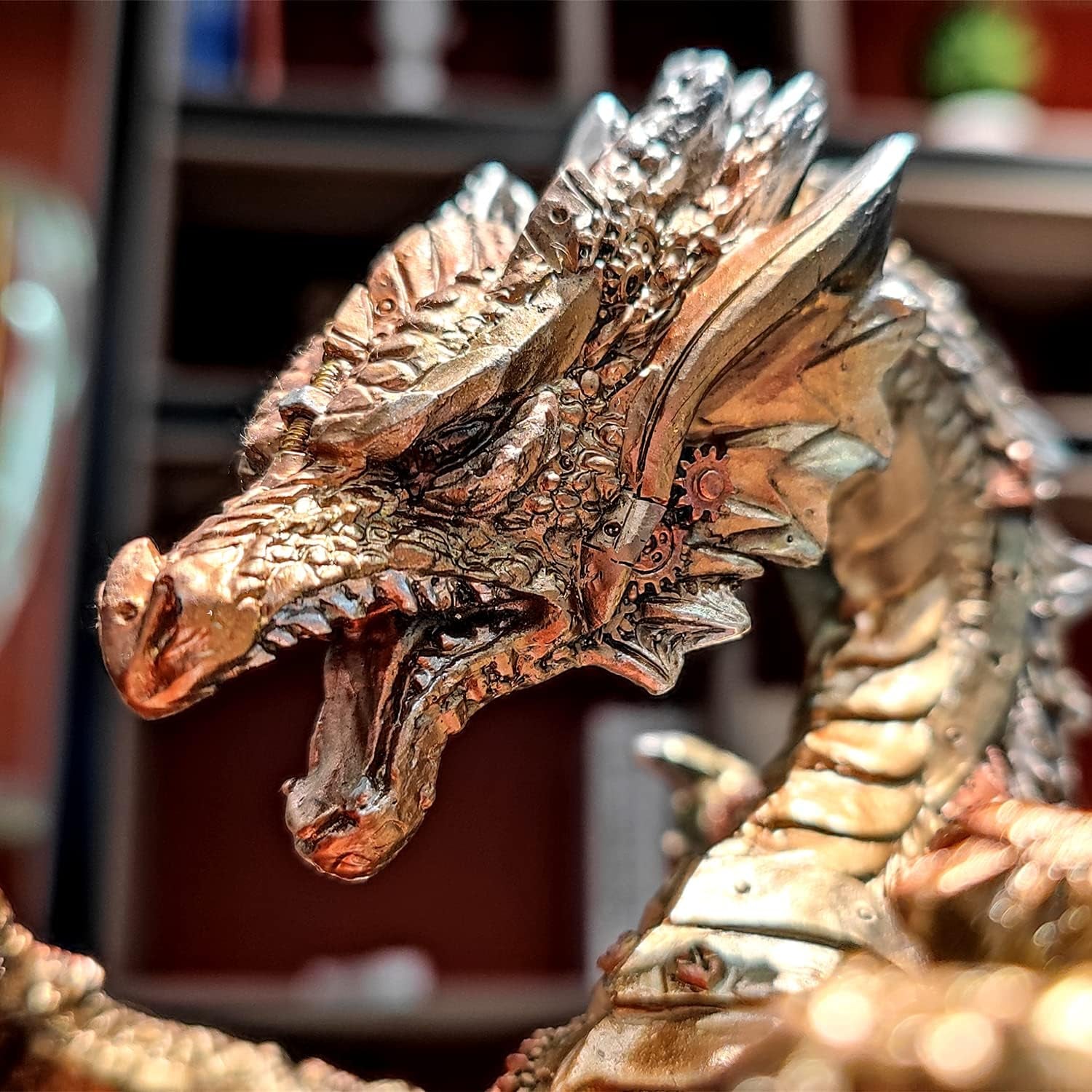 Steampunk Dragon Wine Bottle Wine Holder Statue with Two Wine Glasses Holder Wine Rack Gothic Decor Metallic Look for Home Man Cave Decor Gifts for Men 11.6''High