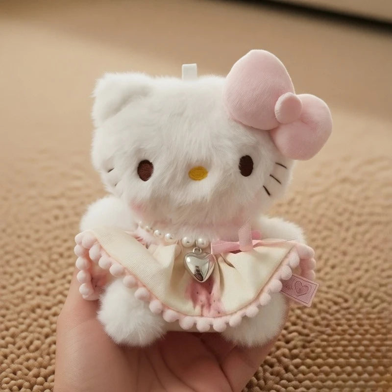 Hello Kitty Sweet Lolita Plush Keychain Pearl Necklace Dress Design Kawaii Kitty Plush Doll Pendant Perfect for Girls Bag Decor