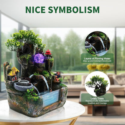 Tabletop Fountains Indoor Relaxation Desktop Fountain Waterfall, Water Fountains Indoor Waterfall Feature with Automatic Pump, Desktop Waterfalls for Home Office Bedroom Desk