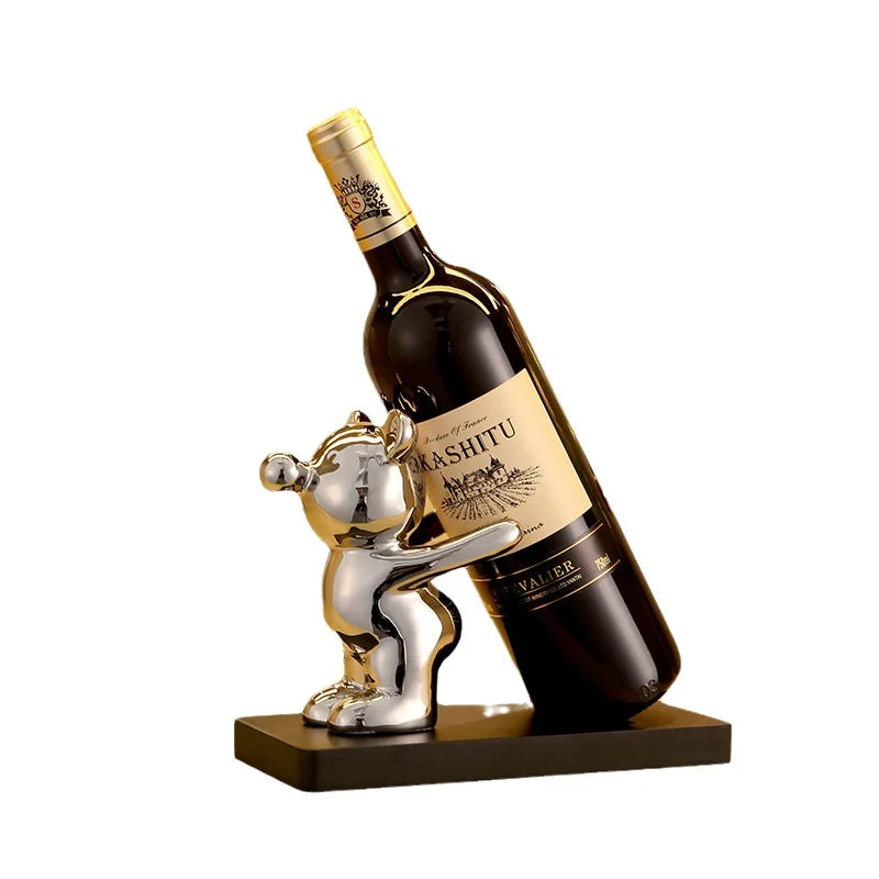 Ceramic Teddy Bear Red Wine Rack Statue Luxurious High-End Living Room Home Decor Dining Area TV Cabinet Wine Cabinet Decoration