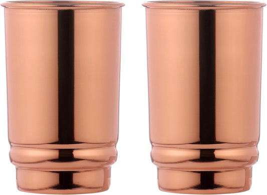 Copper Tumbler Set of 2 - Pure Copper Drinking Tumbler for Water, Ayurvedic Copper Tumbler for Daily Use, Glossy Finish, 11.83 Oz (350 Ml)