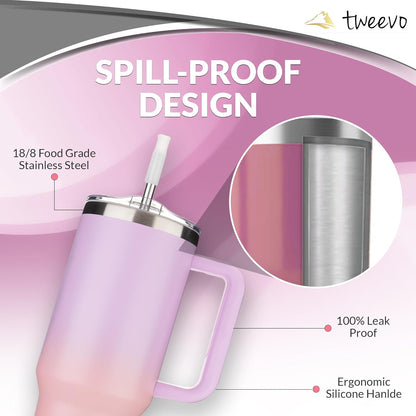 40 Oz Tumbler with Handle and Straw Made of Stainless Steel - Double Wall Vacuum Insulated Tumbler with Lid - Sweat Proof Easy Grip, Bpa-Free, Dishwasher Safe Tumbler (Gradient Purple)
