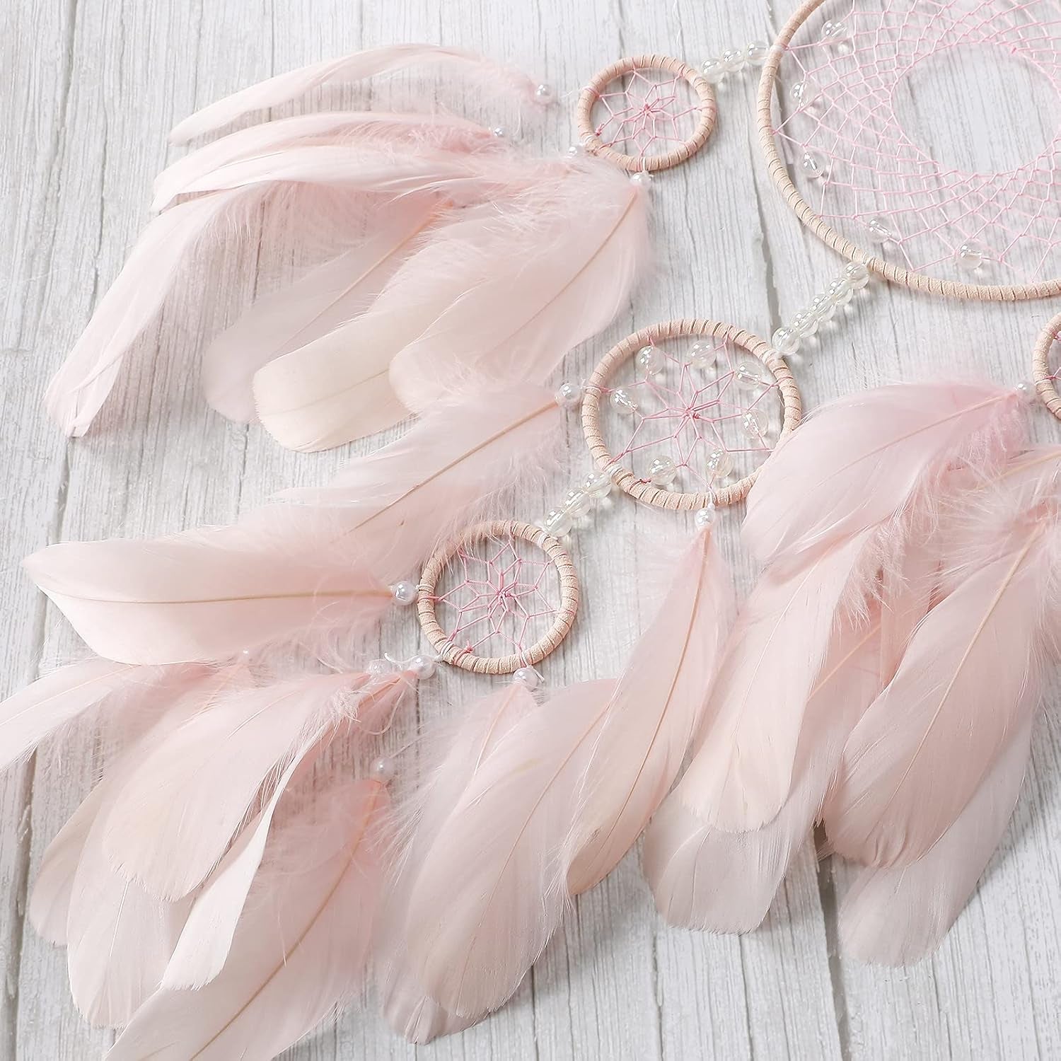Pink Dream Catcher Wall Decor Handmade Feathers Dreamcatcher Wall Hanging Ornament Room Decor Craft Blessing Gift for Kids Boys Girls (Pink, No Light)