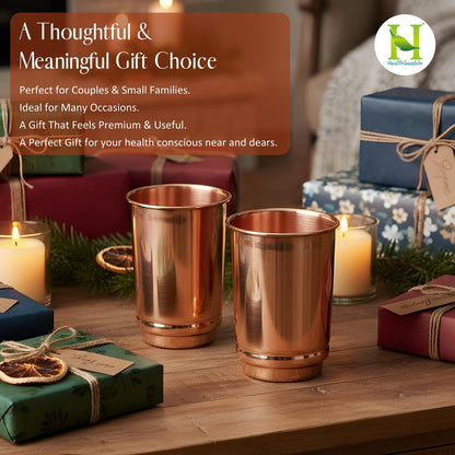 Copper Tumbler Set of 2 - Pure Copper Drinking Tumbler for Water, Ayurvedic Copper Tumbler for Daily Use, Glossy Finish, 11.83 Oz (350 Ml)