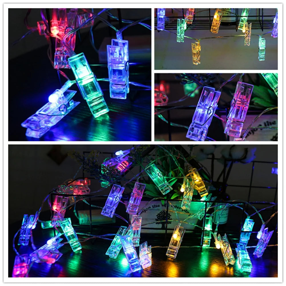 Photo Clip String Lights Warm Fairy Lights String Hangs Festoon Lights Outdoor Garland Lights Battery Wedding Decoration Lights