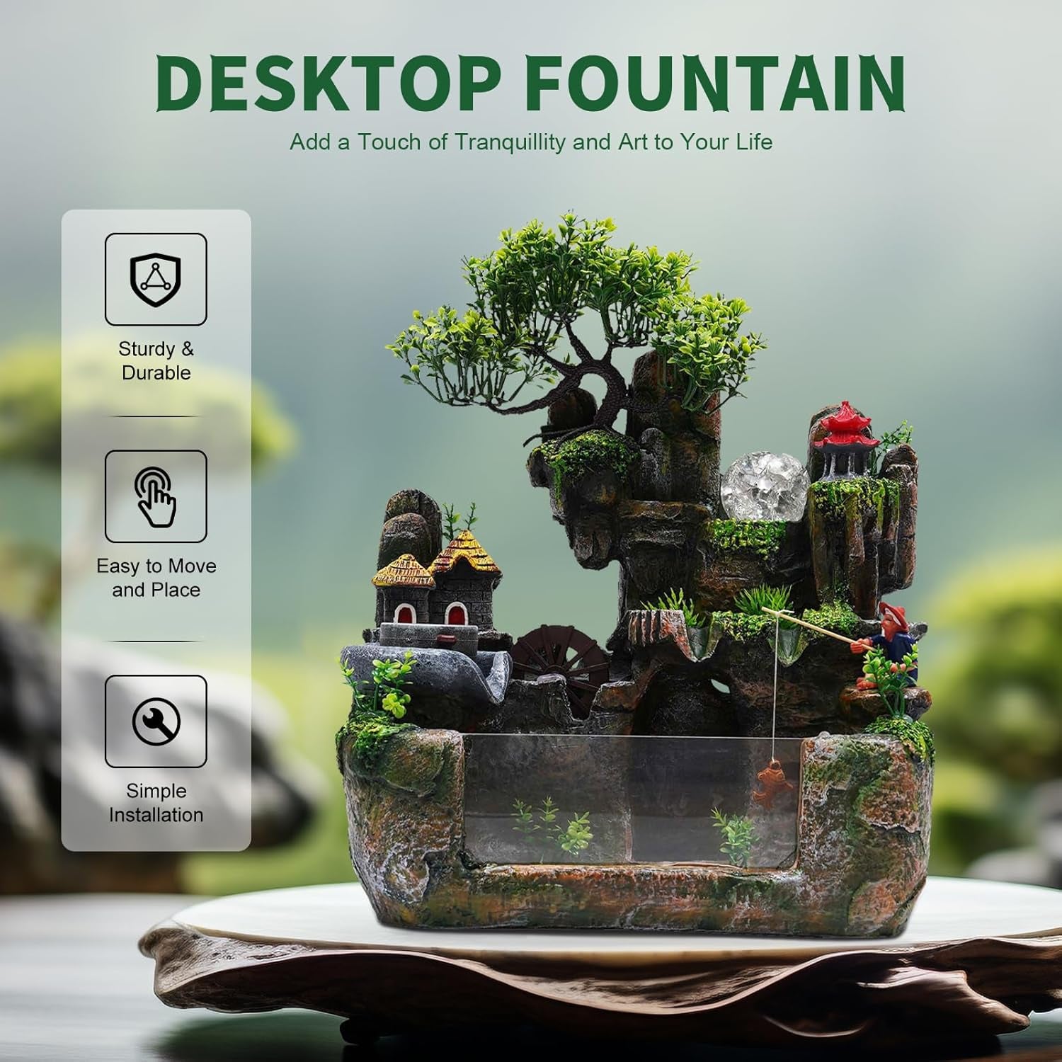 Tabletop Fountains Indoor Relaxation Desktop Fountain Waterfall, Water Fountains Indoor Waterfall Feature with Automatic Pump, Desktop Waterfalls for Home Office Bedroom Desk