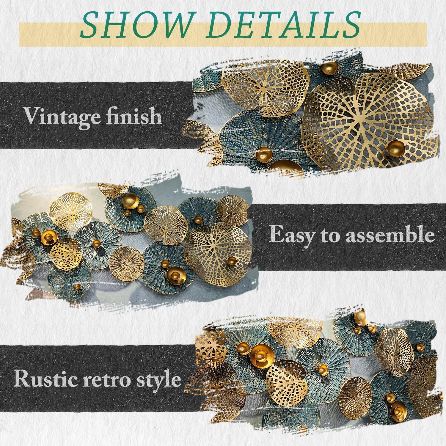 Metal Wall Decor for Living Room, Metal Flower Wall Art, 3D Stacked Leaves Wall Art Decor, Modern Lotus Flower Hanging Wall Decor (C 50 Inch X 26 Inch)