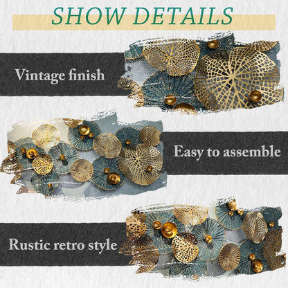 Metal Wall Decor for Living Room, Metal Flower Wall Art, 3D Stacked Leaves Wall Art Decor, Modern Lotus Flower Hanging Wall Decor (C 50 Inch X 26 Inch)