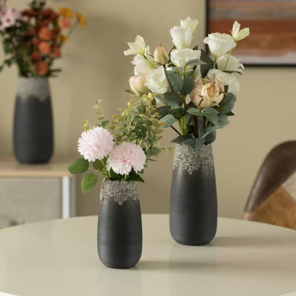 Modern Farmhouse Home Décor Accents; Boho Vases for Table Decor, Black Ceramic Centerpiece Vase for Home Decor, Set of 3