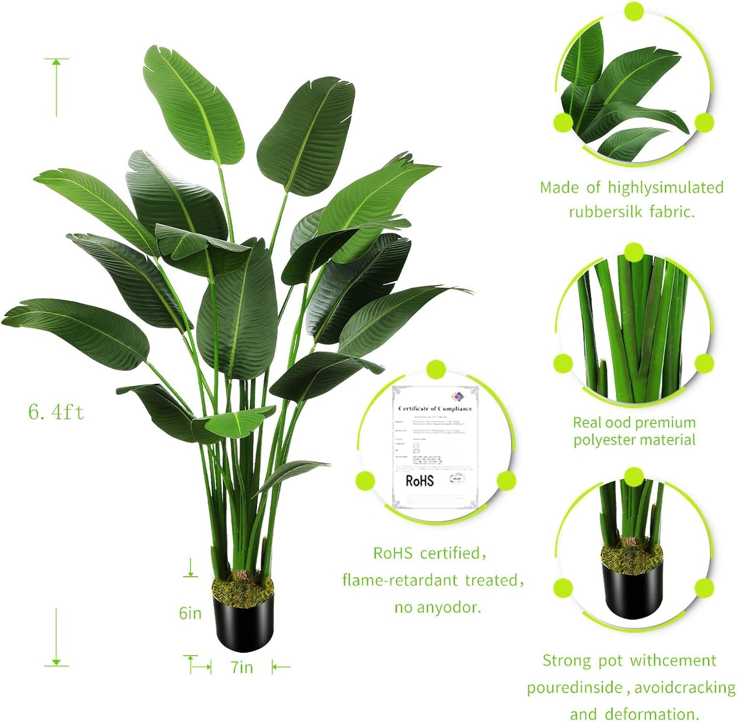 6.5Ft Artificial Silk Bird of Paradise Palm Tree (78In) with 17 Trunks Faux Tree and Plastic Nursery Pot, Fake Plant for Office House Farmhouse Living Room Home Decor (Indoor/Outdoor)