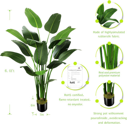 6.5Ft Artificial Silk Bird of Paradise Palm Tree (78In) with 17 Trunks Faux Tree and Plastic Nursery Pot, Fake Plant for Office House Farmhouse Living Room Home Decor (Indoor/Outdoor)
