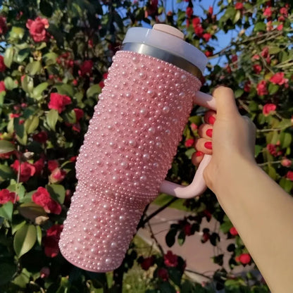 40Oz Diamond Thermos Cup with Handle 304 Stainless Steel Vacuum Flasks Portable Car Coffee Cup Insulated Thermal Water Bottles