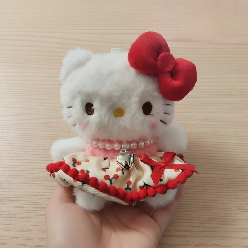 Hello Kitty Sweet Lolita Plush Keychain Pearl Necklace Dress Design Kawaii Kitty Plush Doll Pendant Perfect for Girls Bag Decor