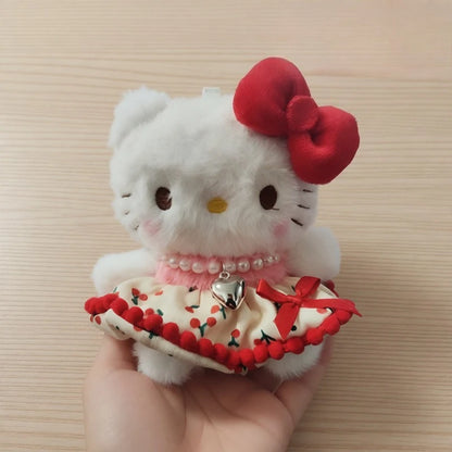 Hello Kitty Sweet Lolita Plush Keychain Pearl Necklace Dress Design Kawaii Kitty Plush Doll Pendant Perfect for Girls Bag Decor