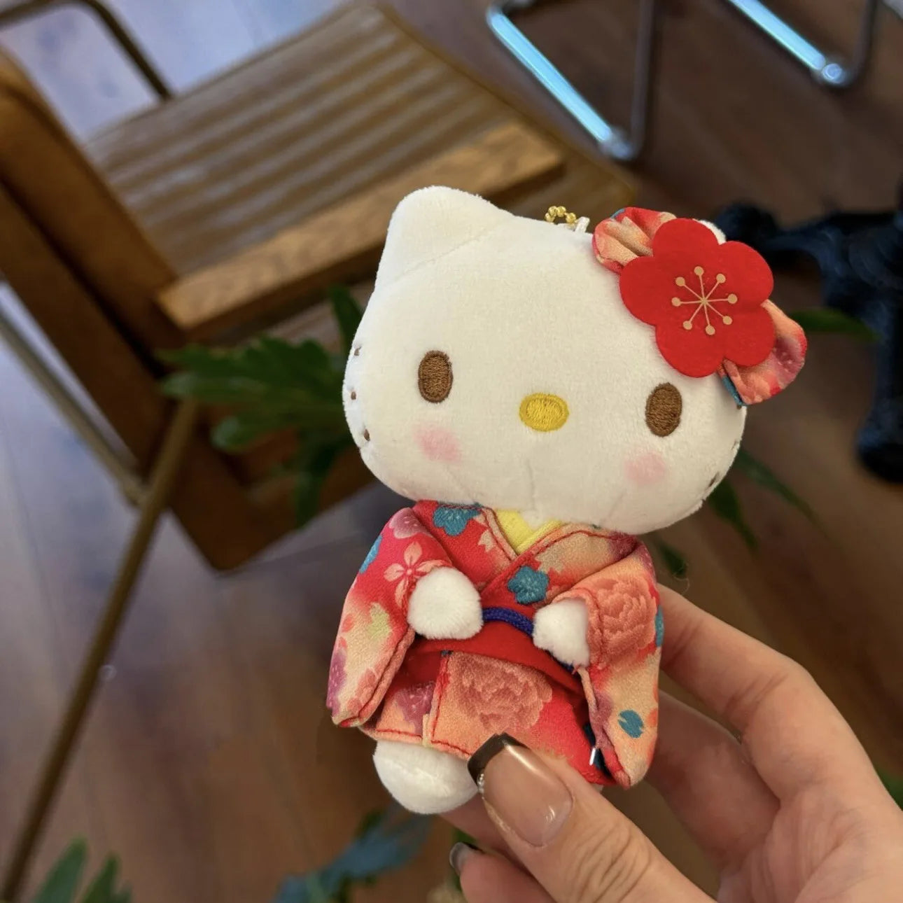 Hello Kitty Kimono Series Plush Keychain Cute Floral Japanese Style Kimono Plush Doll Pendant for Girl'S Bag Decor Kawaii Gifts