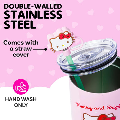 Sanrio Hello Kitty Christmas Holiday Sweater Merry and Bright Double Walled Stainless Steel Tumbler with Handle, Straw, and Straw Cap, Fits in Standard Cup Holder, 40 Ounces