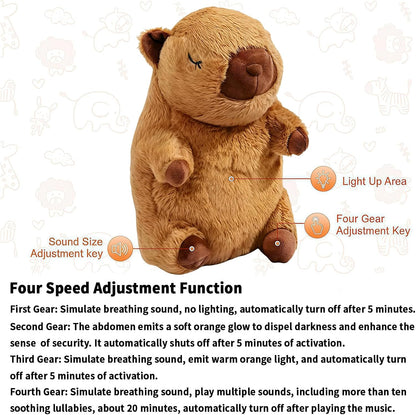 Breathing Stuffed Animal, Breathing Plush, Simulated Breathing Sounds, 4 Gear Adjustment, Volume Control, Portable Plush Toy with Music & Lights
