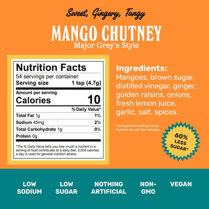 Mango Chutney - 9 Ounces - Made with Ripe Mangos, Golden Raisins, Fresh Ginger, Garam Masala, and Lemon Juice for a Nice Sour Note - Vegan - No Artificial Additives