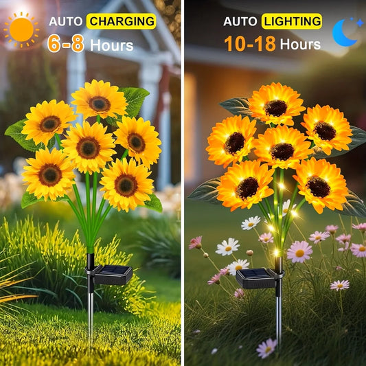 Solar Lights Outdoor Decor - Upgraded,Solar Sunflower Lights,Waterproof Solar Outdoor Lights Auto On/Off Solar Decorative Lights