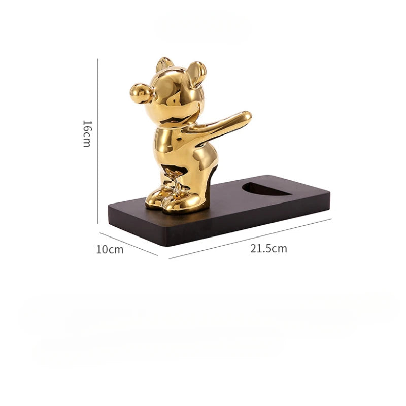 Ceramic Teddy Bear Red Wine Rack Statue Luxurious High-End Living Room Home Decor Dining Area TV Cabinet Wine Cabinet Decoration