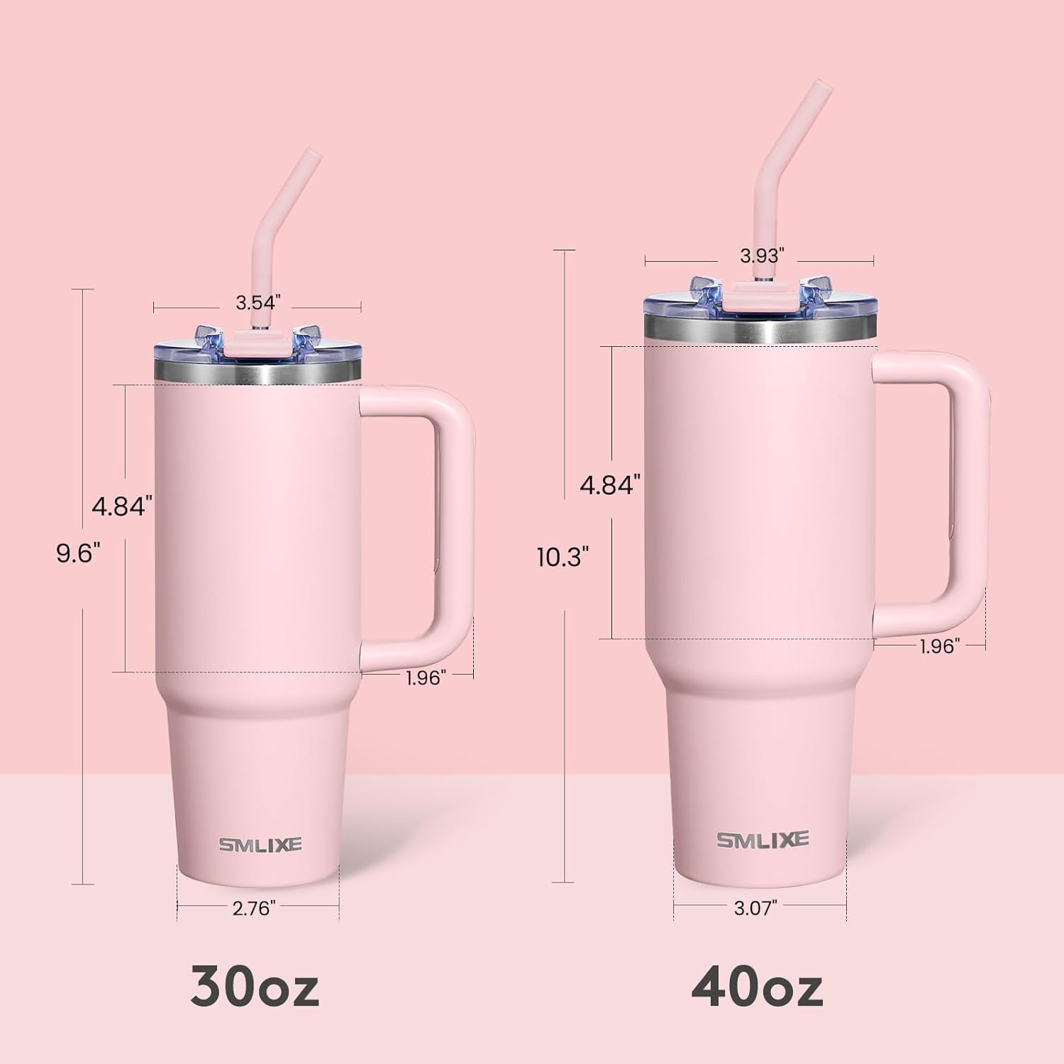 30 Oz Tumbler with Handle, Tumbler with Lid and Straw, Double Wall Vacuum Insulated Travel Mug Stainless Steel Tumbler for Hot and Cold, Cupholder Friendly (Pink)