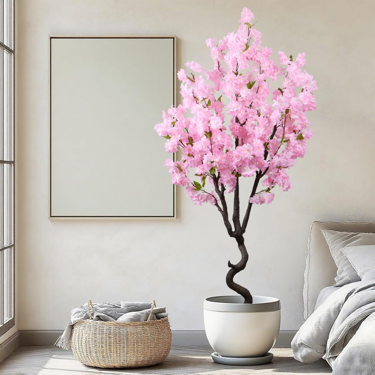 Artificial Pink Cherry Blossom Tree Fake Tree Cherry Blossom Decor Fake Flowers Faux Flowering Tree Pink Flowers Floral Artificial Plants for Indoors Outdoors Room Home Decor Gift 6FT