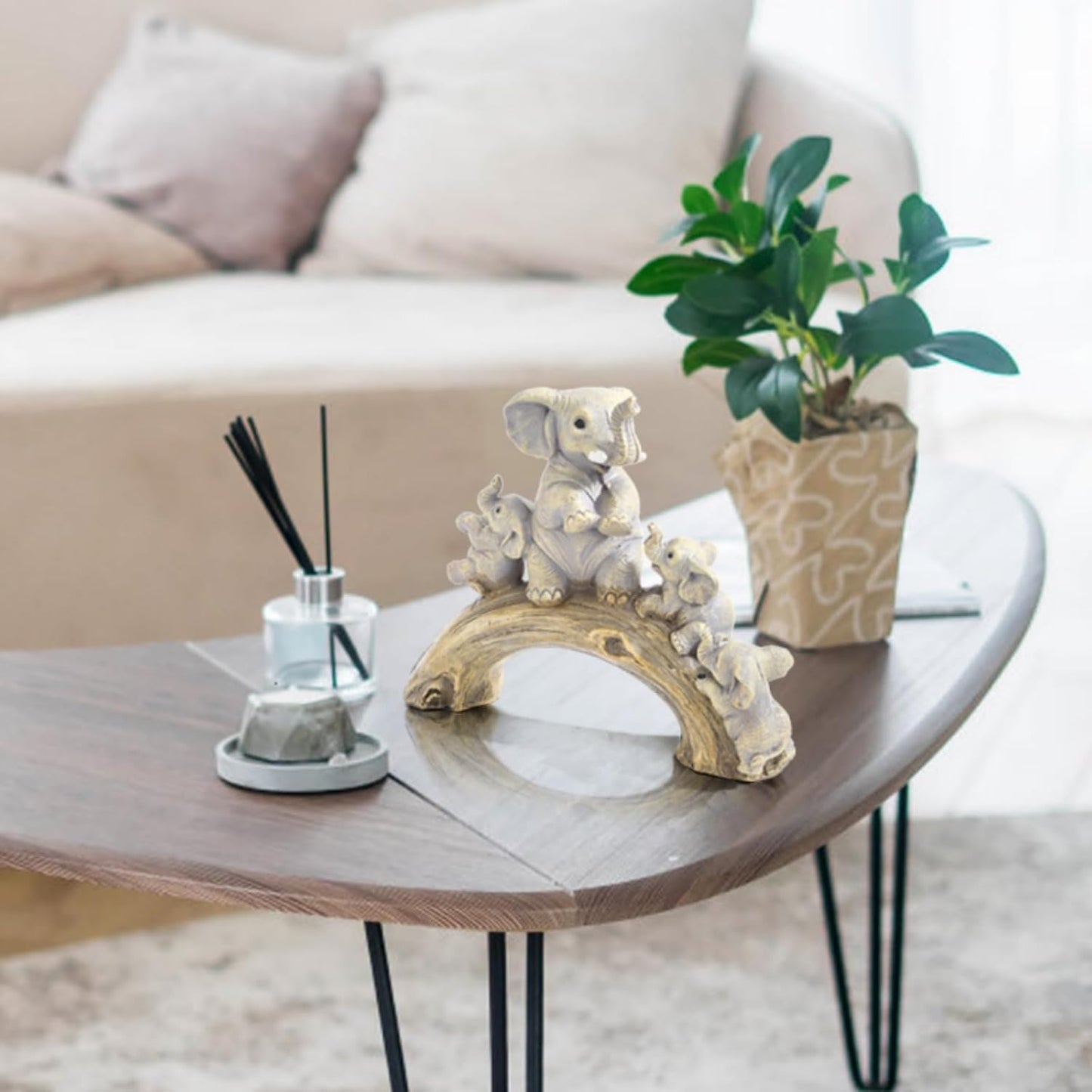 Elephant Statue Home Decor, Cute Resin Elephants Figurine, Good Luck Elephant Gift for Women Mother'S Day, Rustic Elephants Shelf Ornament Trunk up for Living Room Bedroom Office
