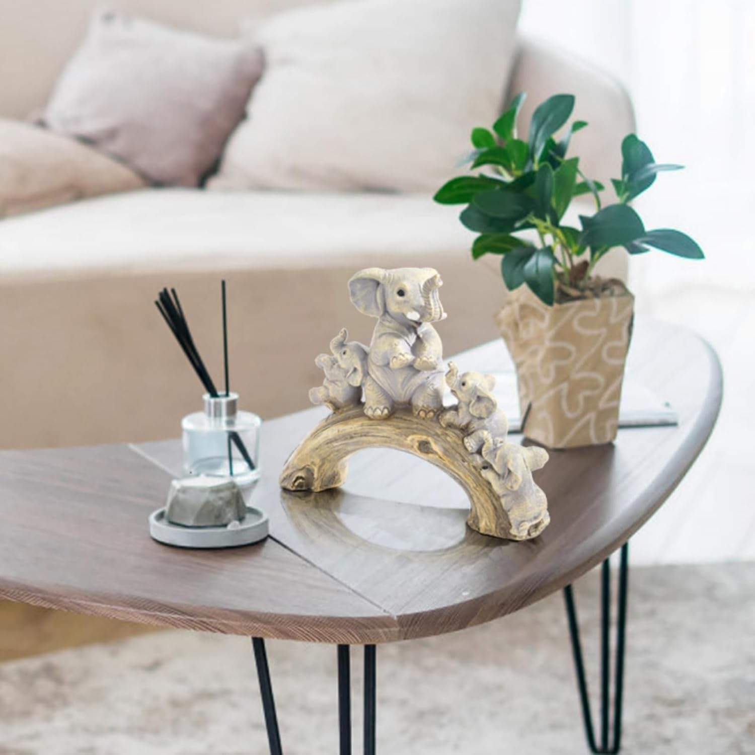 Elephant Statue Home Decor, Cute Resin Elephants Figurine, Good Luck Elephant Gift for Women Mother'S Day, Rustic Elephants Shelf Ornament Trunk up for Living Room Bedroom Office